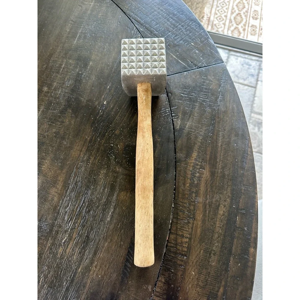 Vintage Meat Tenderizer Mallet Aluminum Dual Sided Wooden Handle Kitchen Tool